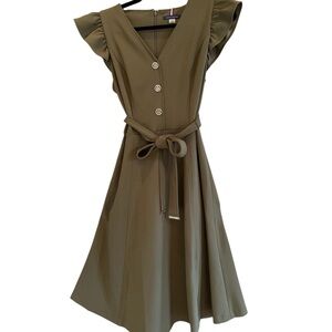Tommy Hilfiger Olive Midi Dress with Button Detail